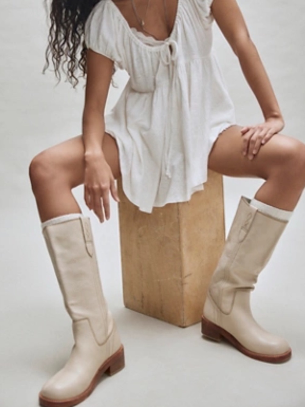 Free People Blaze Pull-On Boots in Parchment Leather